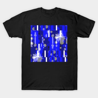 Blue and White Abstract Geometrical Pattern T-Shirt